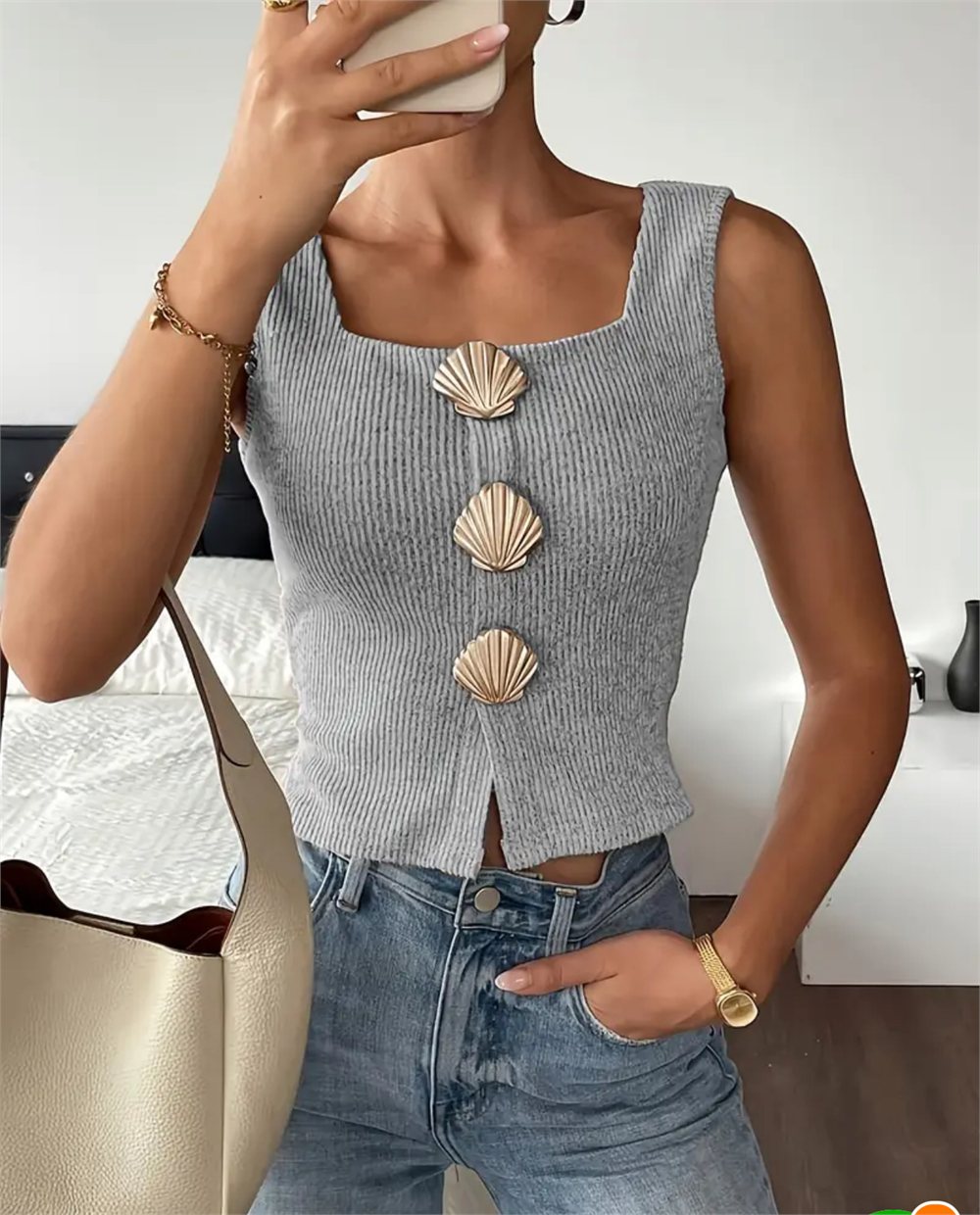 Top Conchas Doradas - Gris