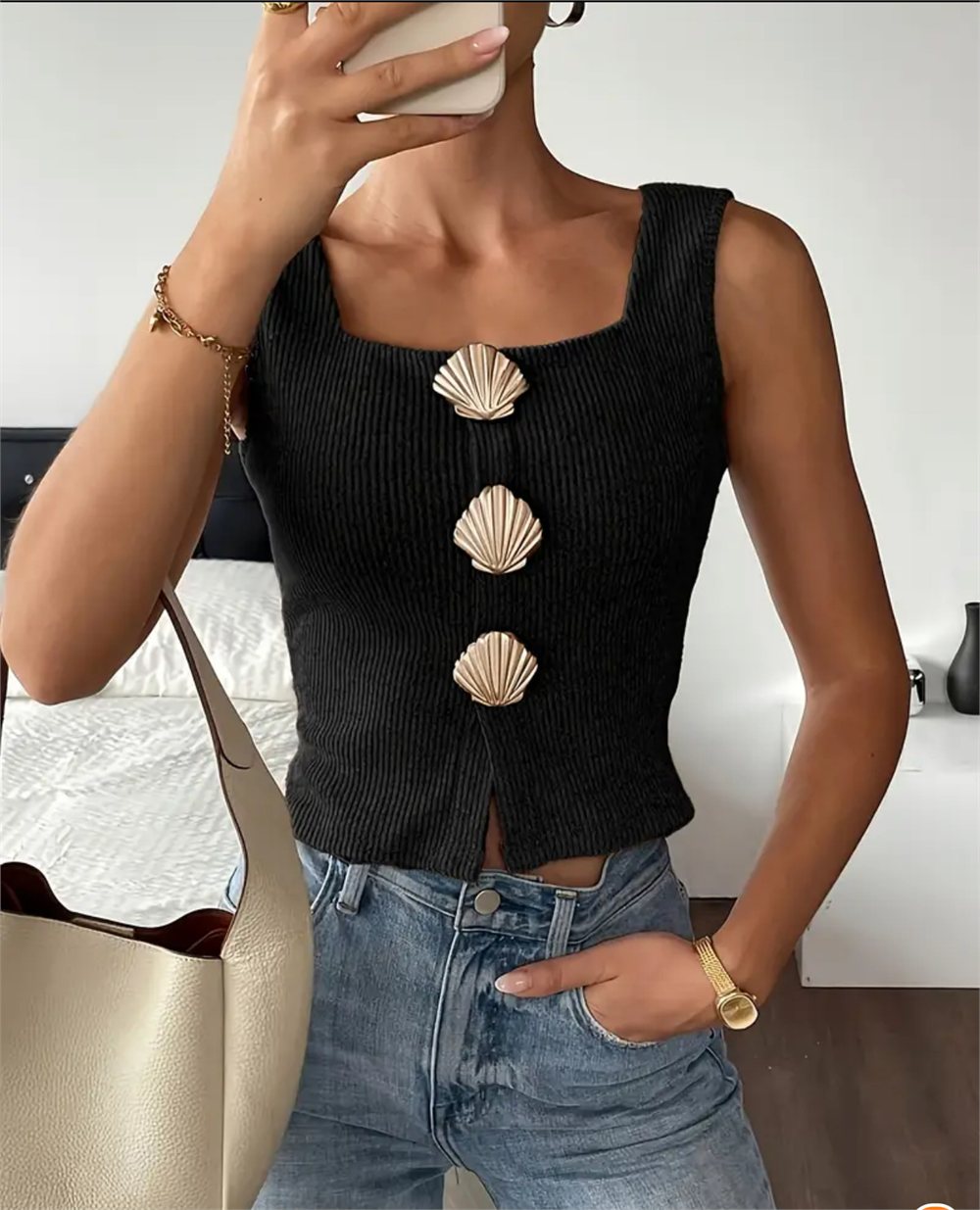 Top Conchas Doradas - Negro