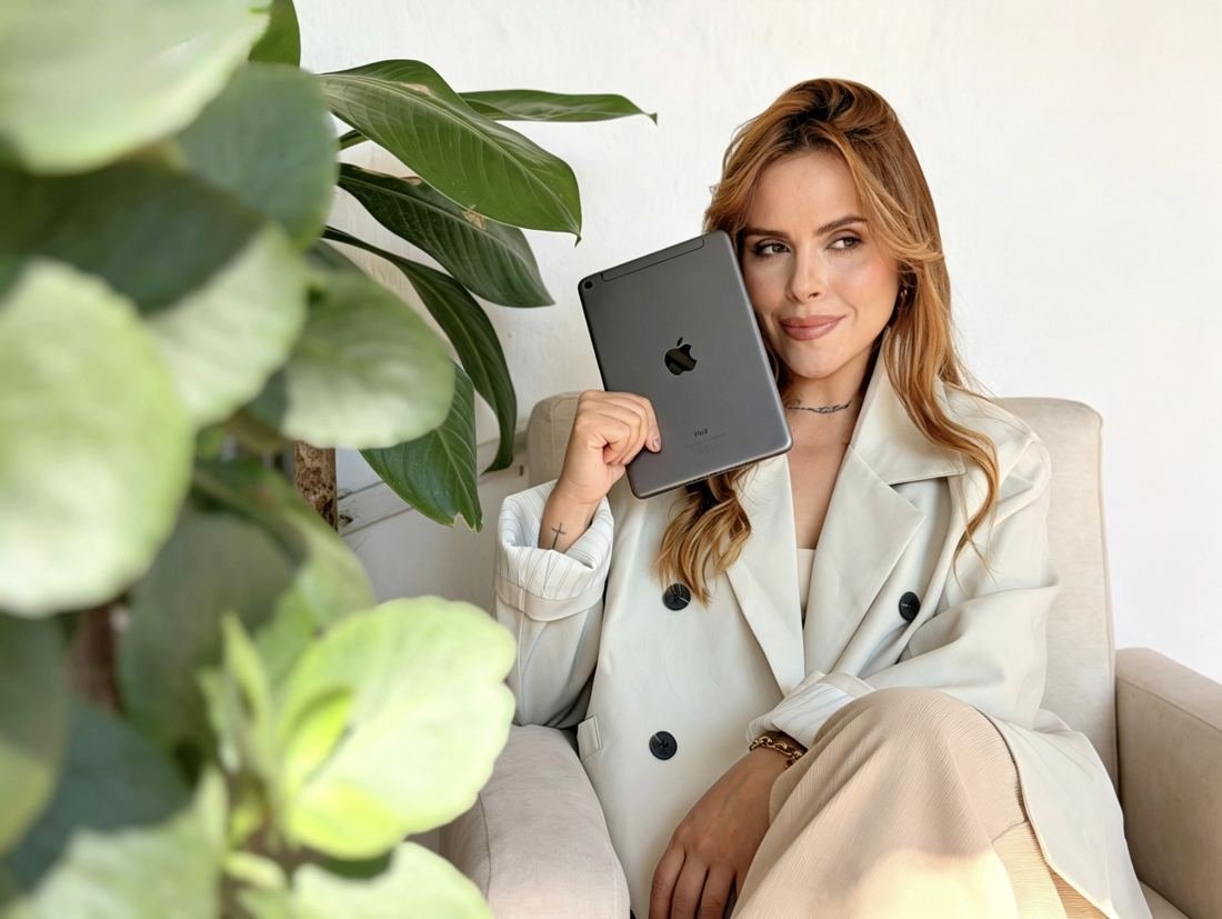 Jenn Reinoza con su iPad